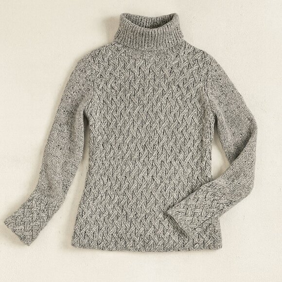Luxury Irish Knit Sweater Wool Cashmere Pullover Gray Heather Mock Neck Womens S - Picture 1 of 16